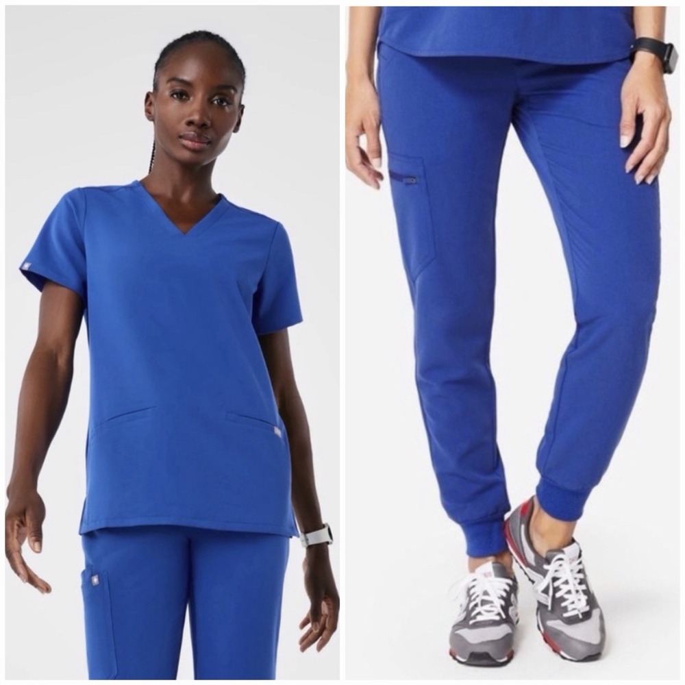 FIGS Limited Edition Casma Top + Zamora Jogger Scrub Pants Winning Blue Small